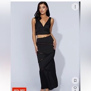 Meshki Black Lace Detail Top & Maxi Skirt